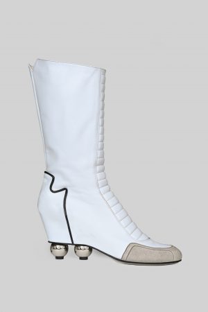 White Knee High Roller Boots